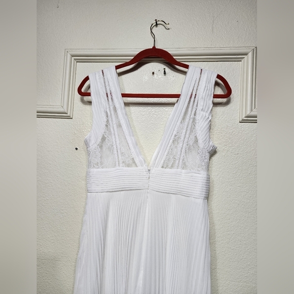 Lulus Gorgeous Forever Ivory Chiffon Lace Pleated Backless Maxi Dress Wedding - Picture 9 of 11